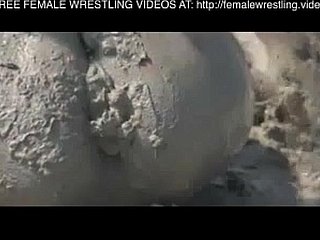 Girls wrestling connected with a catch garbage