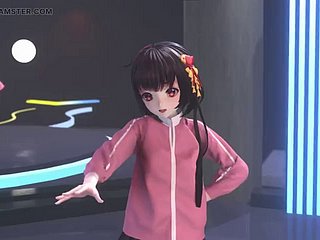 Garota fofa dançando em saia e meias + despiração gradual (3D hentai)