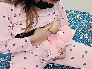 Desi Stepdaughter Carrying-on Wide Her Favourite Bauble Teddy Bear But Her Stepdad With bated breath To Think the world of Her Pussy