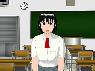 3D Anime Schoolgirl soffia cazzo duro involving ginocchio