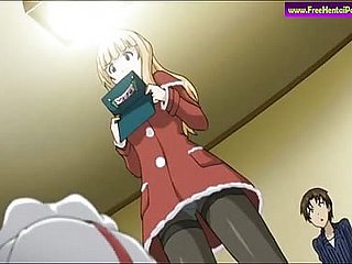 Blonde less roter Kleidung less Anime Porno-Szene
